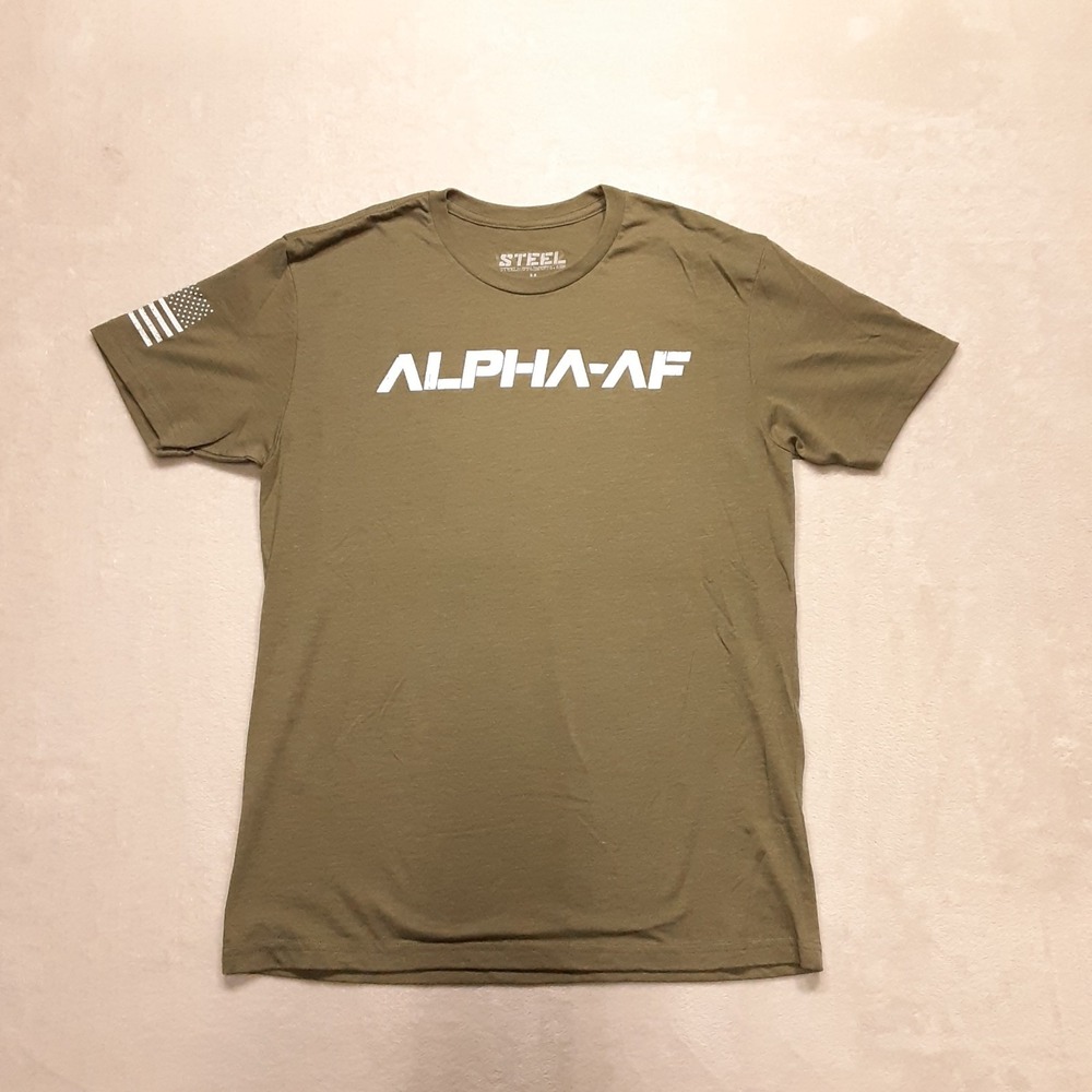 Steel Green Alpha-AF Performance T-Shirt Medium Mens SS Crew Cotton Blend